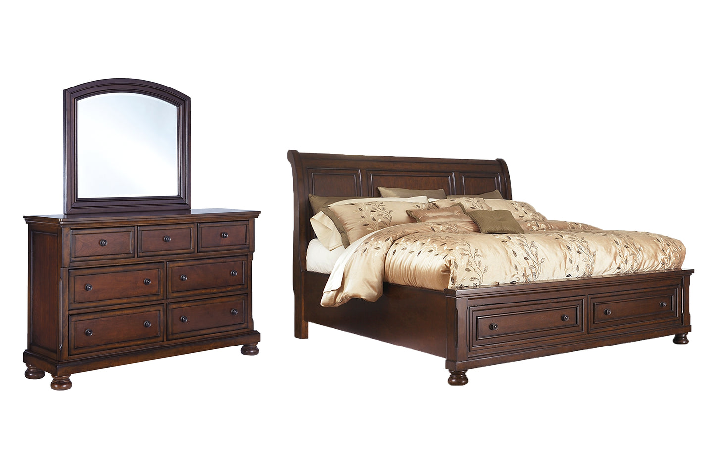 Porter  Sleigh Bed With Mirrored Dresser