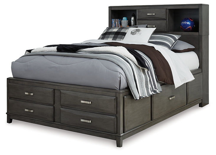 Caitbrook Queen Storage Bed with 8 Storage Drawers with Mirrored Dresser, Chest and Nightstand