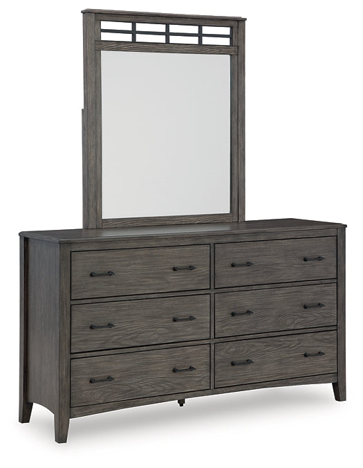 Montillan California King Panel Bed with Mirrored Dresser, Chest and 2 Nightstands