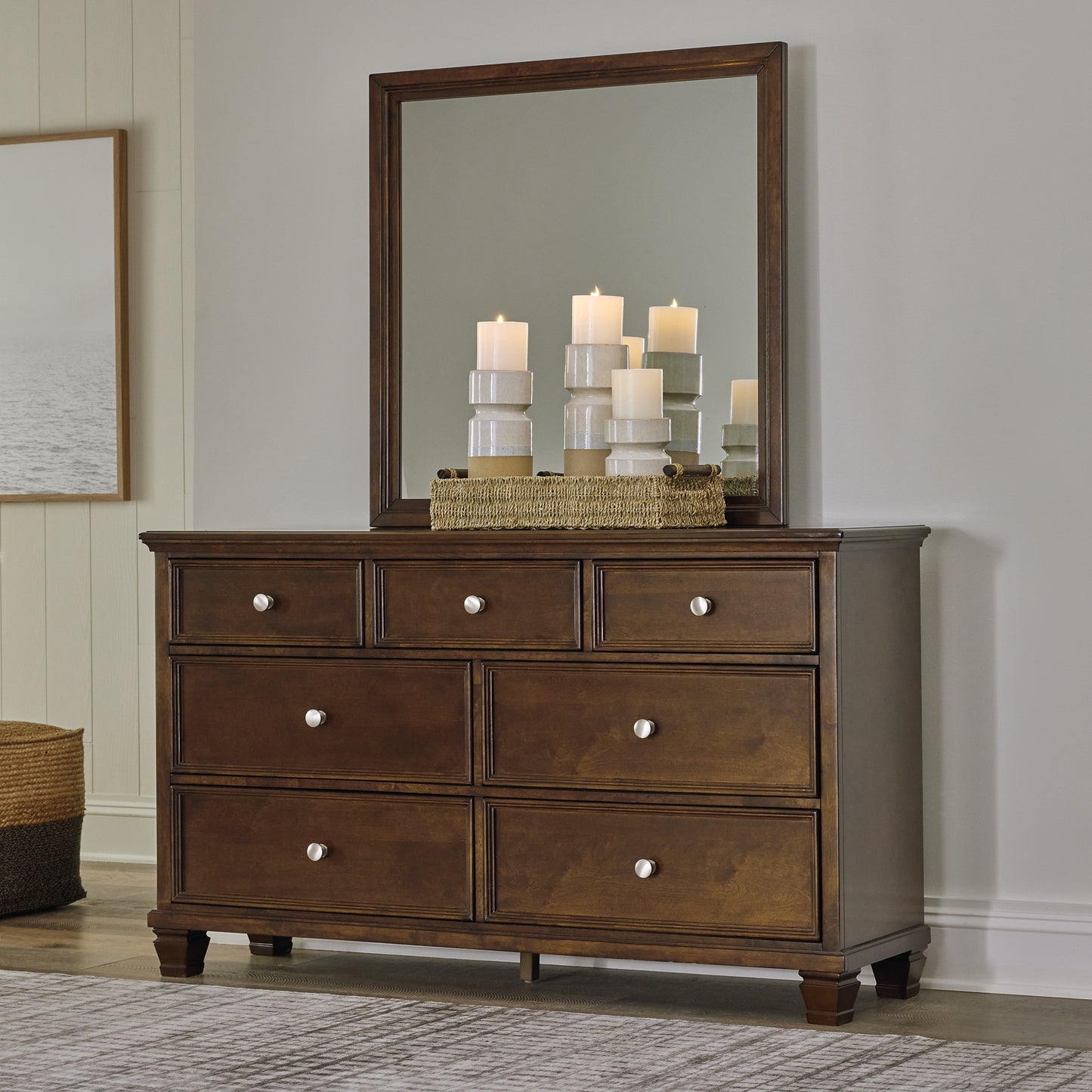 Danabrin Full Panel Bed with Mirrored Dresser and Nightstand