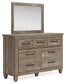 Yarbeck King Panel Bed with Storage with Mirrored Dresser, Chest and Nightstand