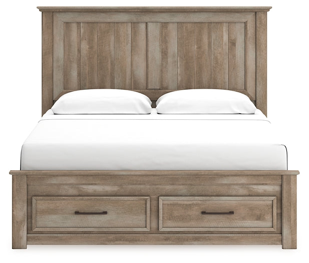 Yarbeck King Panel Bed with Storage with Mirrored Dresser