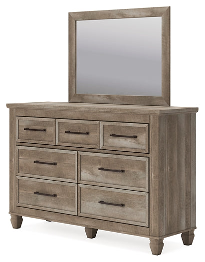 Yarbeck King Panel Bed with Mirrored Dresser and Nightstand