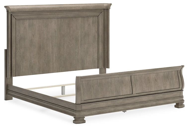 Lexorne King Sleigh Bed with Mirrored Dresser, Chest and Nightstand