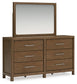 Cabalynn Queen Upholstered Bed with Mirrored Dresser and Chest