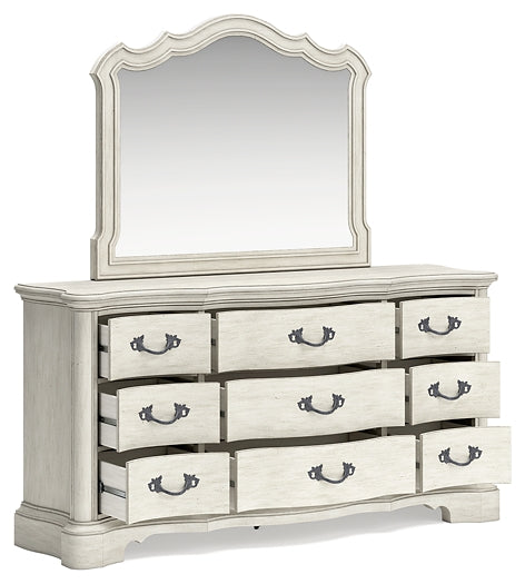 Arlendyne California King Upholstered Bed with Mirrored Dresser and Nightstand